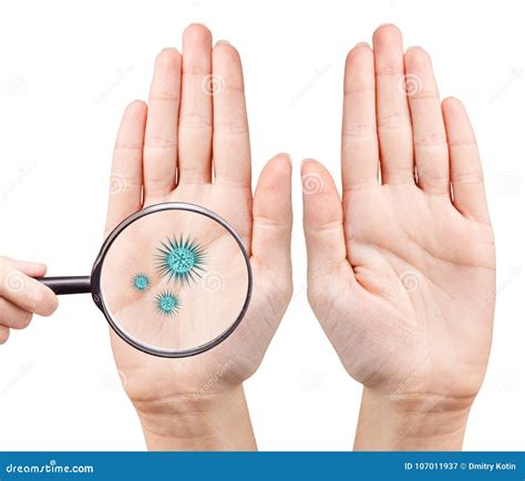 Microbes On Humans Hand Shows By Mygnifying Glass 3D Rendering Stock
