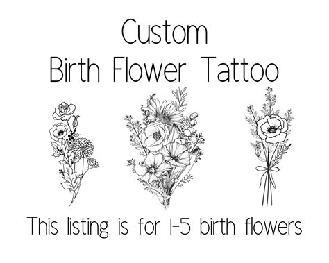 Custom Birth Flower Bouquet Family Birth Month Tattoo Design