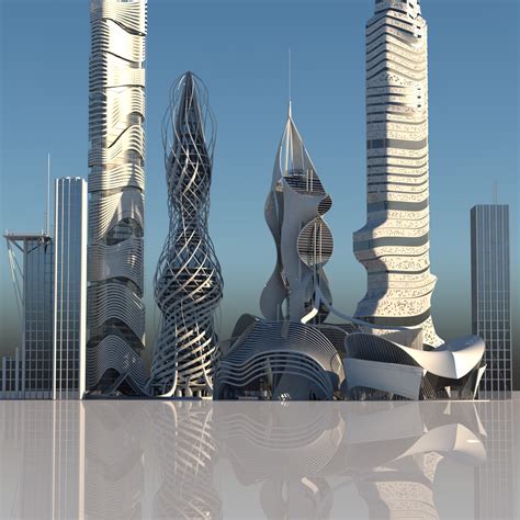 Futuristic Skyscrapers Buildings 6 3d Model Turbosquid 1280425