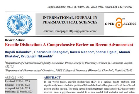 Erectile Disfunction A Comprehensive Review On Recent Advancement