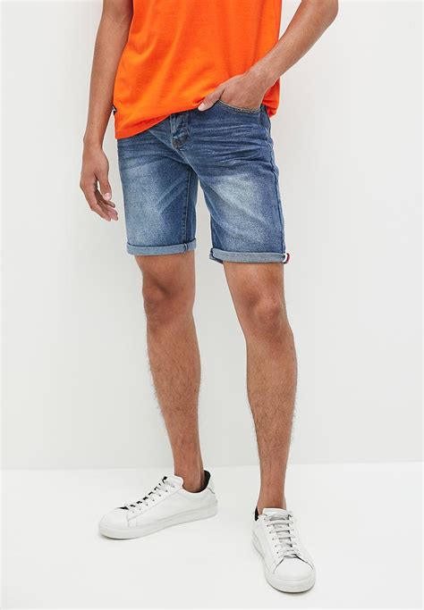 Mens Aca Joe Stretch Denim Roll Up Short Mid Blue Wash Aca Joe Shorts