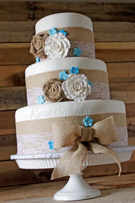 Burlap And Lace Rustic Wedding Cake Rose Bakes Wedding Cake Rustic