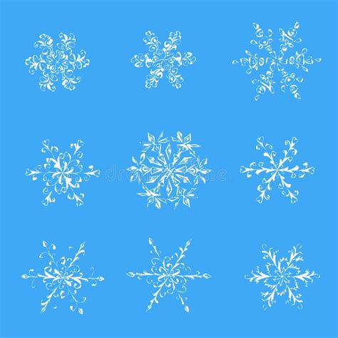 A Set Of Hand Drawn Black And White Snowflake Stock Vector