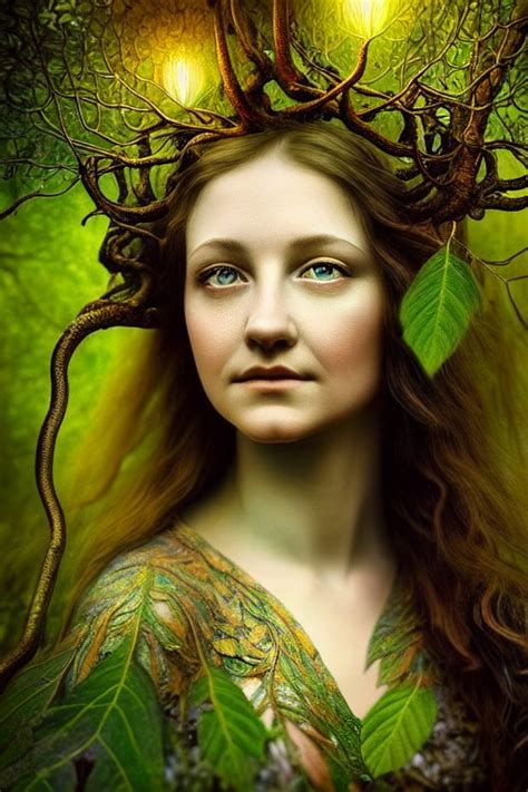 Very Detailed Druidess Of Nature Very Detailed Face Of Young Wo