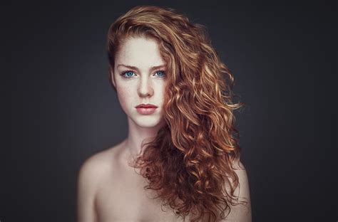 1284x2778px Free Download Hd Wallpaper Women Redhead Blue Eyes Wavy Hair Looking At