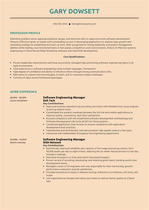 Passion for solving technical problems: Engineering Manager Resume Example - BEST RESUME EXAMPLES