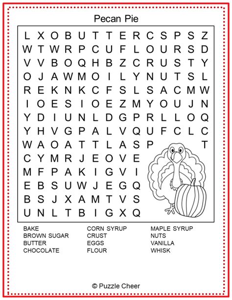 Thanksgiving Pecan Pie Word Search Puzzle Puzzle Cheer