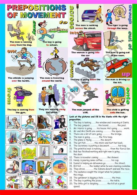 Prepositions Of Movement Bandw Version And Key Included Esl