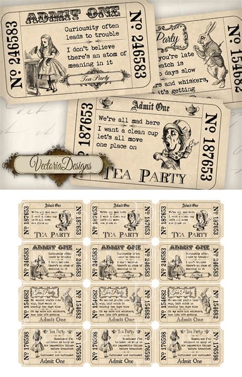 Alice In Wonderland Tea Party Tickets Printable By Vectoriadesigns