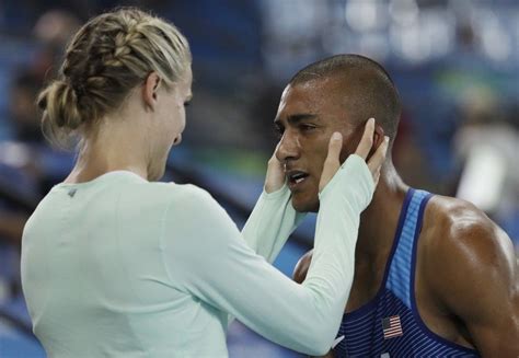 theisen eaton embracing husband ashton eaton of the united states after he won gold in men s