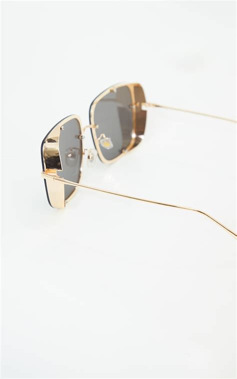 Black Oversized Square Lens Frameless Sunglasses Prettylittlething Usa