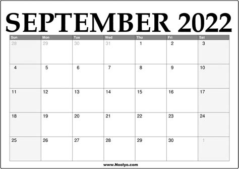Printable Calendar Template September 2022 Printable World Holiday
