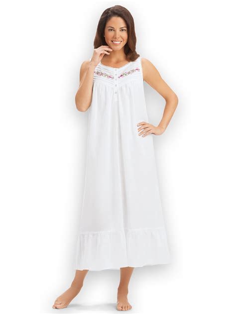 Collections Etc Womens Feminine Cotton Nightgown With Flounce Hem