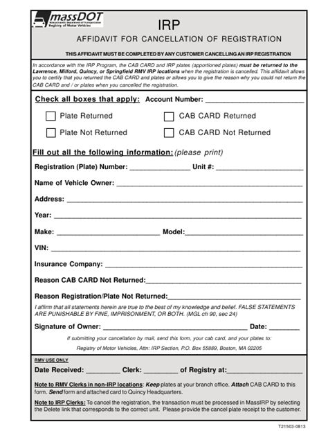You can just fill up information on places needed and in this way, the form gets completed to take the shape of a draft affidavit. Form T21503 Download Printable PDF or Fill Online Irp ...