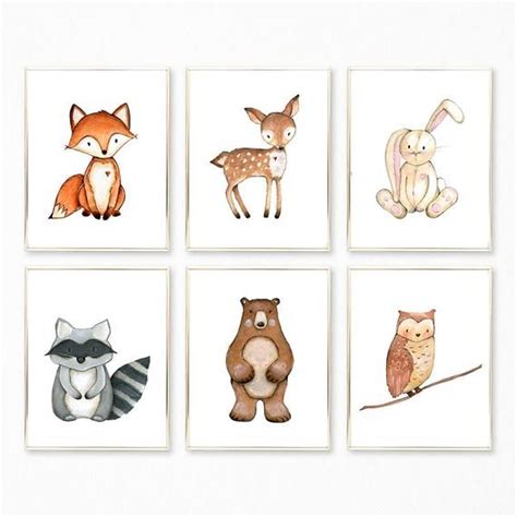 Woodland Animal Print Set Forest Animal Print Nursery Animal Art