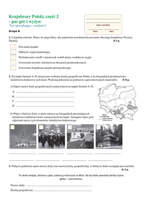 Geografia Klasa 5 Sprawdziany Pdf - Krajobrazy Polski - pas gór i wyżyn B worksheet