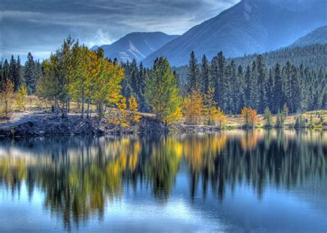 Canmore Alberta Albert Canada Sky Mountain Lake Tree Autumn Reflection Hd Wallpaper
