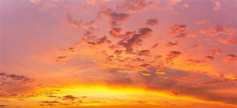 Colorful Golden Hour Sky And Softness Clouds And Glowing Sunlight