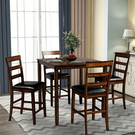 Square Counter Height Wooden Kitchen Dining Set 5 Pieces Dining Room