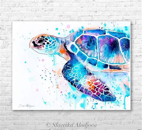 Blaue Meeresschildkröte Aquarell Druck von Slaveika Aladjova Kunst