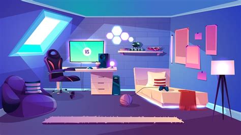 A Gamer Boy Room On An Attic Interior Banne Free Download Vector Psd