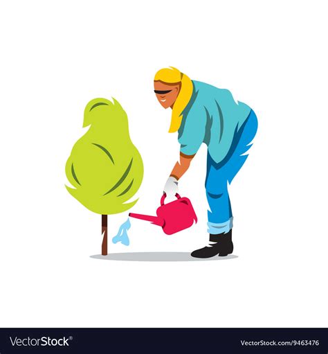 Woman Watering A Tree Gardening Cartoon Royalty Free Vector