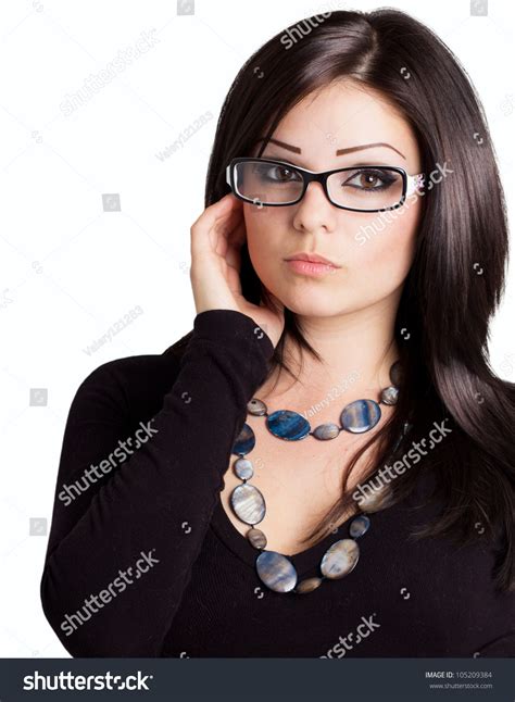 Portrait Beautiful Girl Wearing Glasses Isolated Stock