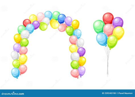 Bunch Of Colorful Balloons Inflated With Helium On Strings Vector Set