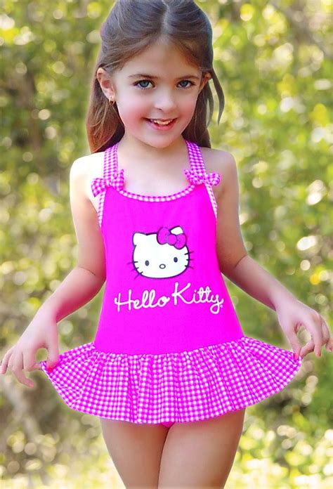 Darling Hello Kitty Pink W Gingham Ruffle Straps One Piece Swimsuit Sz