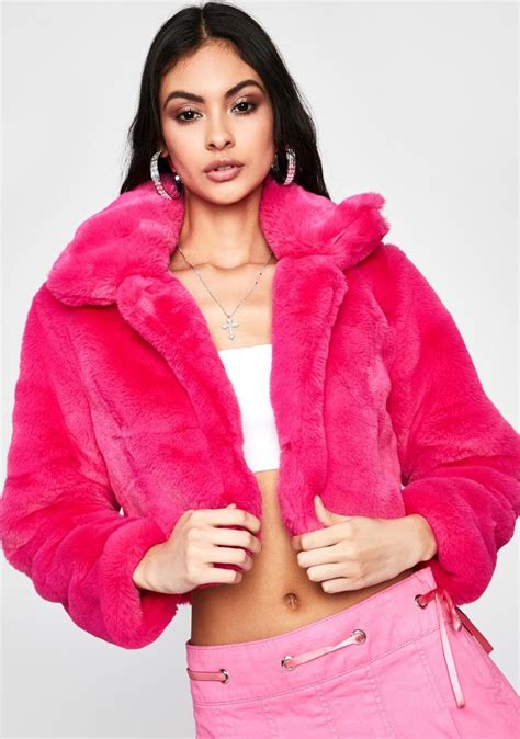 Neon Hot Pink Cropped Faux Fur Jacket Faux Fur Cropped Jacket Pink