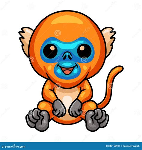 Cute Little Golden Monkey Cartoon Sitting Stock Vector Illustration