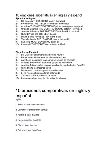 10 Oraciones Superlativas En Ingles Y Españoldocx