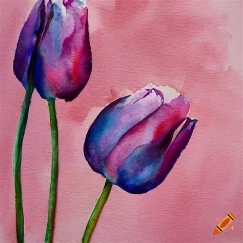 Watercolor Painting Of Purple Parrot Tulips On Craiyon
