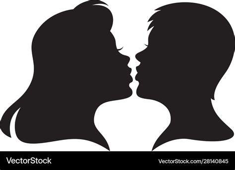 Graphic Shadow Head Couple Men And Women Kissing Vector Image