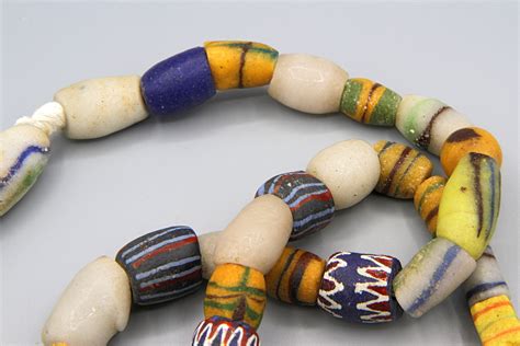 Impressive Antique Venetian Blue Chevron Bead Strand Old African Trade Beads Necklace African