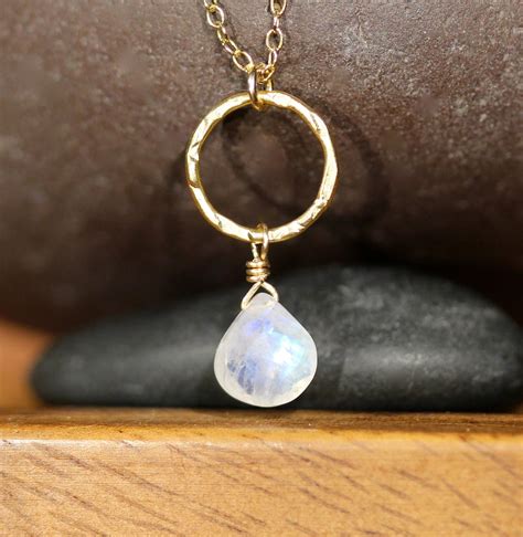 Rainbow Moonstone Necklace Dainty Crystal Necklace June Birthstone