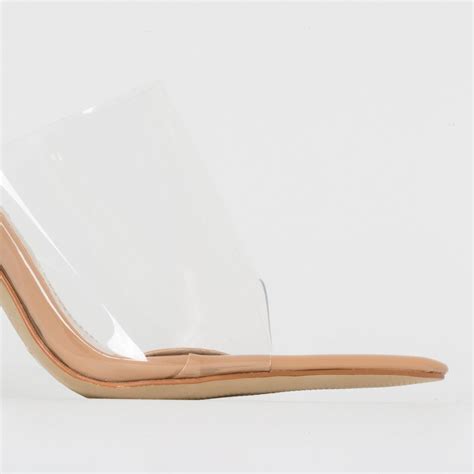 Nadia Nude Patent Clear Gold Stiletto Mules