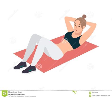 Crunch Female Home Workout Exercise Guide Colorful Concept Of Girl Working At Home On Her Abs