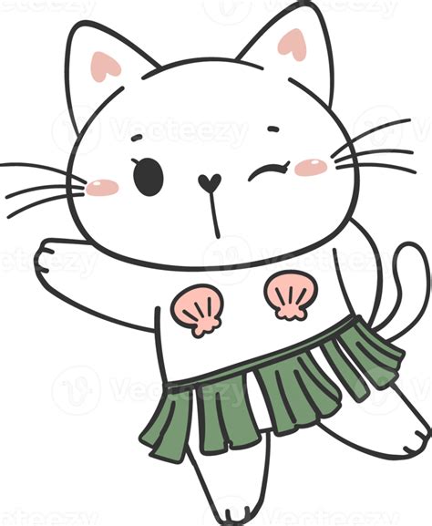 Cute Summer Funny Playful Kitten Cat In Sexy Bikini Swimsuit Cartoon Doodle Hand Drawing