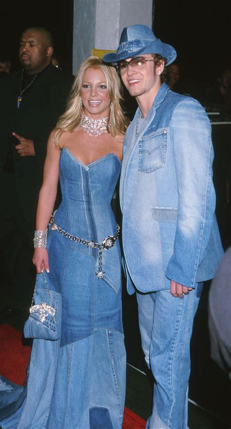 And on january 8, 2001 the most famous of them all—britney spears and justin timberlake—attended the american music awards in canadian tuxedos for the night, spears wore a strapless patchwork denim gown replete with a bustier, studded statement choker and denim purse. The 9 Most Iconic Moments in Denim | Glamour