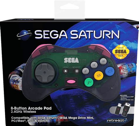 Retro Bit Sega Saturn 8 Button 24ghz Wireless Controller Slate Grey