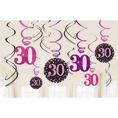 Amscan Sparkling Pink 30th Birthday Swirls Decorations Pack Of 12