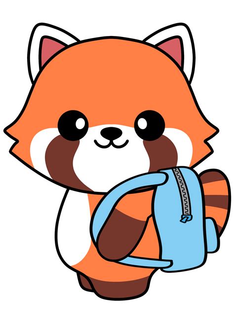 a red panda bear with a blue backpack