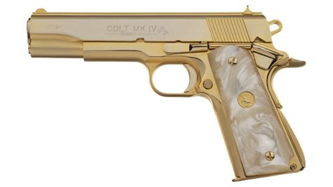 Gold Plated Colt Mk Iv Series 80 Government Model Pistol Rock Island