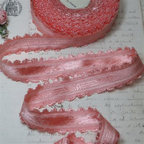 1y FRENCH FEATHER EDGE Jacquard Ribbon Tag: Peachy Pink | Etsy