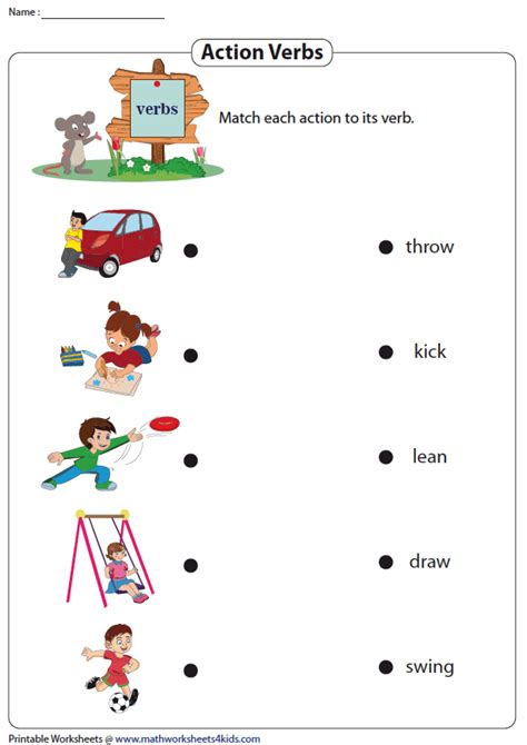 Matching Pictures To Action Verbs Verb Worksheets Printable Worksheets