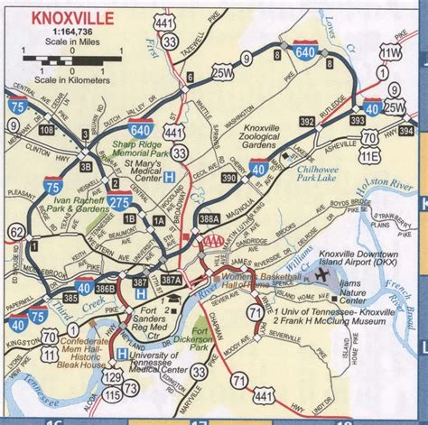 Knoxville TN roads map, highway map Knoxville city surrounding area