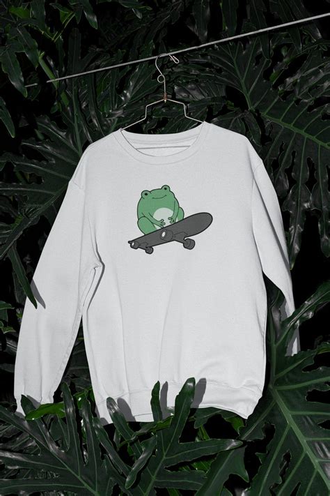 Cute Frog On Skateboard Sweatshirt Kawaii Clothing Frog Etsy