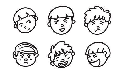 Set Of Boy Face Emotions A Kid Expressing Their Feelings Doodle Facial Illustration Of The