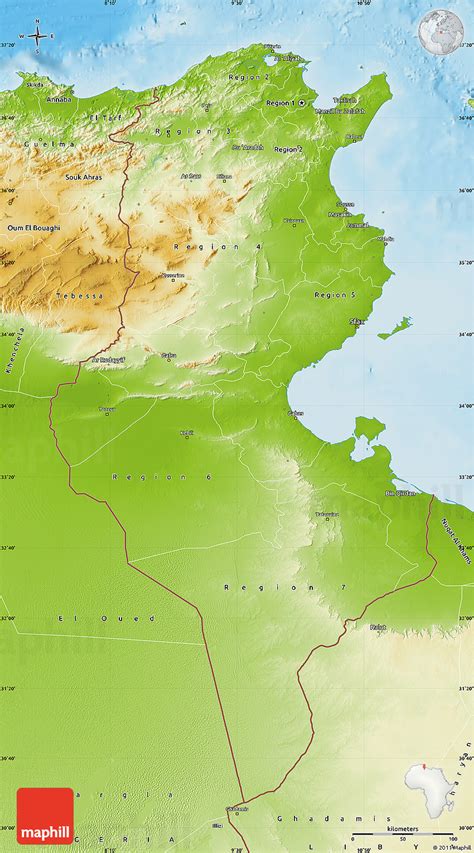 Physical Map Of Tunisia